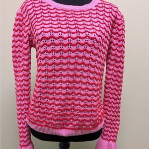 Ganni Pink Chevron Openwork Crewneck Sweater